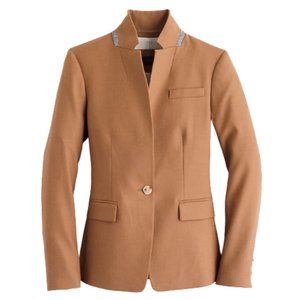 NWT JCrew Regent Blazer Jacket Womens 0 P  Camel Tan Wool Flannel One Button NEW